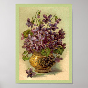 Vintage Violets in a Gold Vase Print