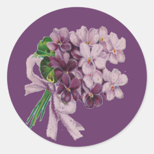 Vintage Violets Nosegay Bouquet Round Stickers