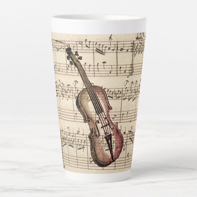 Vintage Violin and Sheet Music  Latte Mug (Front)
