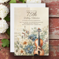 Vintage Violin Dusty Blue Flowers 75th Birthday