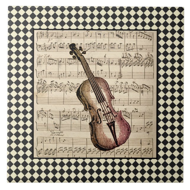 Vintage Violin Harlequin Border  Ceramic Tile (Front)