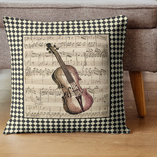Vintage Violin Harlequin Border  Cushion