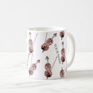 Vintage Violin Pattern Custom Name Coffee Mug