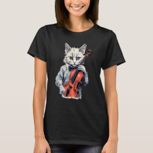 Vintage Violinist Cat Violin Musician String Play T-Shirt