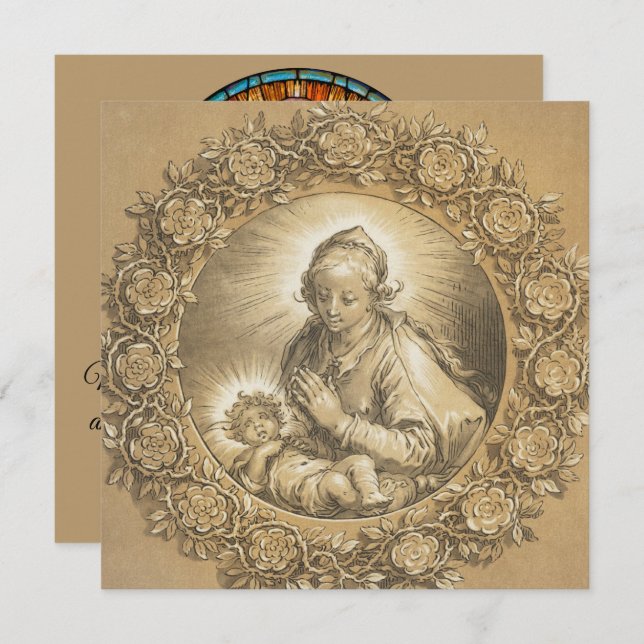 Vintage Virgin Mary & Jesus Religious New Year Card (Front/Back)