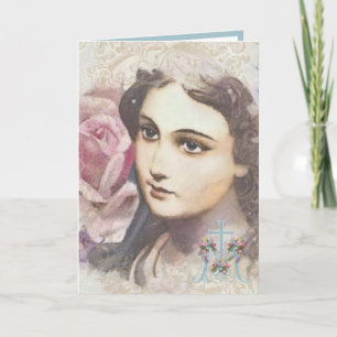 Vintage Virgin Mary Religious Watercolor Cross Ca Card