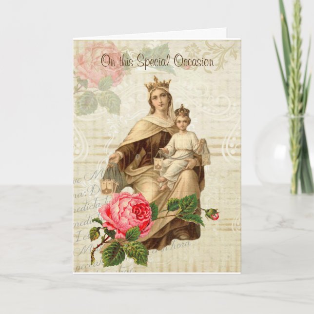 Vintage Virgin Mother  Mary Mount Carmel Birthday Card (Front)