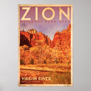 Vintage Virgin River Zion Travel Poster