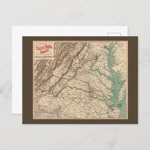 Vintage Virginia Civil War Battlefields Map, 1895 Postcard