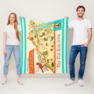 Vintage Virginia Map Postcard Fleece Blanket