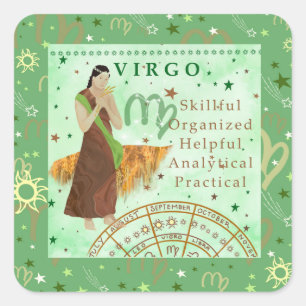 Vintage virgo zodiac astrology square sticker