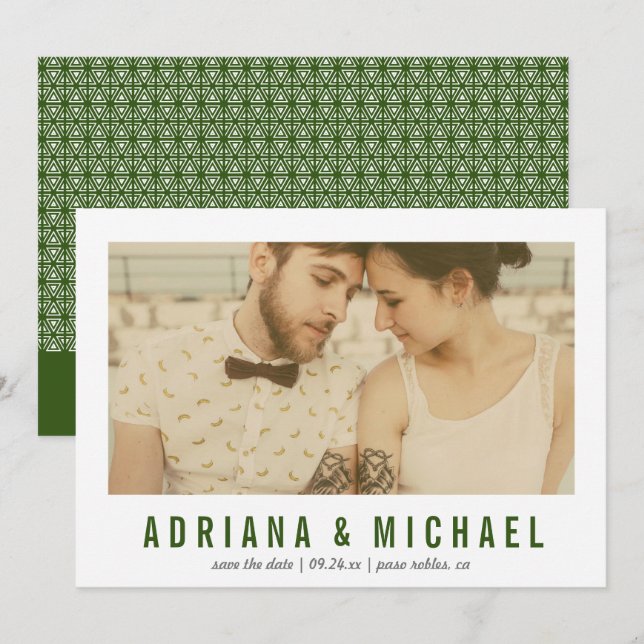 Vintage Vision Modern Pattern Photo | Green Save The Date (Front/Back)