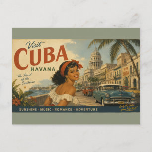 Vintage Visit Cuba Travel - Greetings From Havana Holiday Postcard