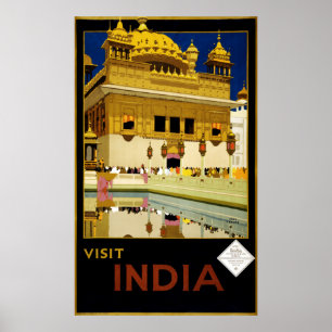 Vintage Visit India Golden Temple Travel Poster
