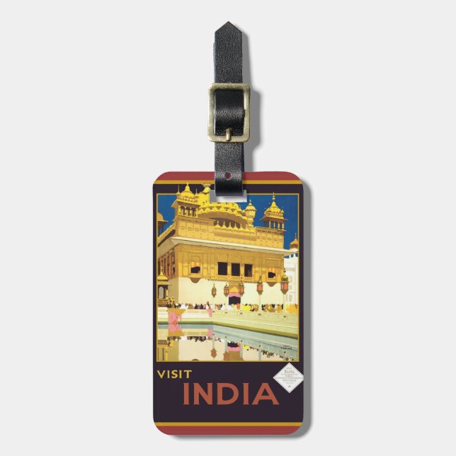 Vintage Visit India Luggage Tag (Front Vertical)