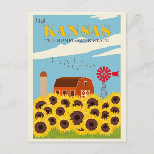 Vintage Visit Kansas Sunflower State Travel Postcard (Front)