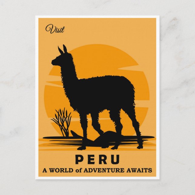 Vintage Visit Peru Llama Travel Postcard (Front)