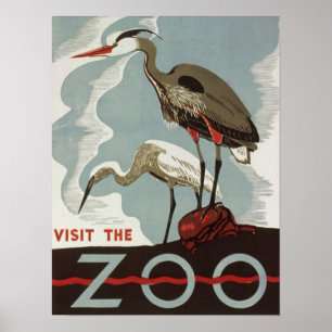 Vintage visit the zoo poster with bird crane