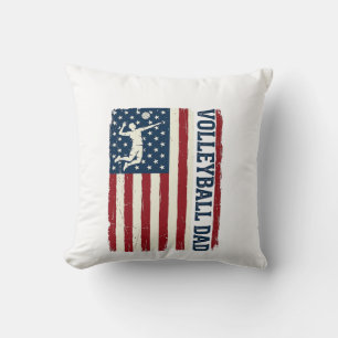 Vintage Volleyball Dad Patriotic Flag Shirt Design Cushion
