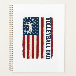 Vintage Volleyball Dad Patriotic Flag Shirt Design Planner