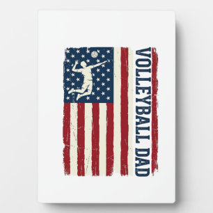 Vintage Volleyball Dad Patriotic Flag Shirt Design Plaque