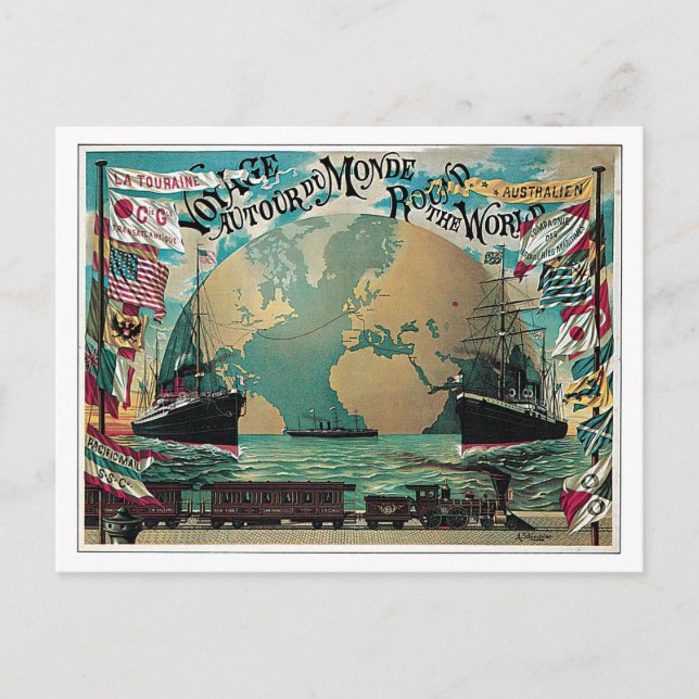Vintage voyage around the world postcard (Front)