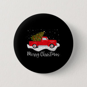 Vintage Wagon Christmas Tree on Car Xmas red Truc 6 Cm Round Badge