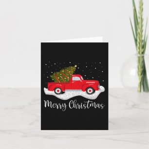 Vintage Wagon Christmas Tree on Car Xmas red Truc Card