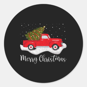 Vintage Wagon Christmas Tree On Car Xmas Red Truck Classic Round Sticker