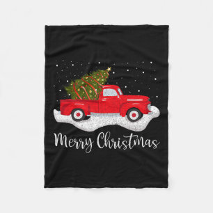 Vintage Wagon Christmas Tree On Car Xmas Red Truck Fleece Blanket