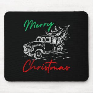 Vintage Wagon Christmas Tree On Red Truck Car Xmas Mouse Pad