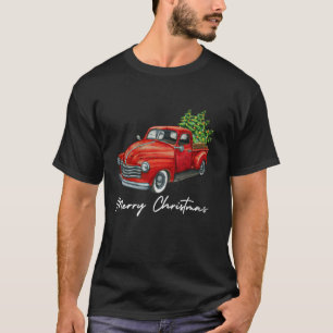 Vintage Wagon Christmas Tree on Red Truck Car Xmas T-Shirt