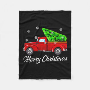 Vintage Wagon Christmas Tree Red Retro Farmer Truc Fleece Blanket