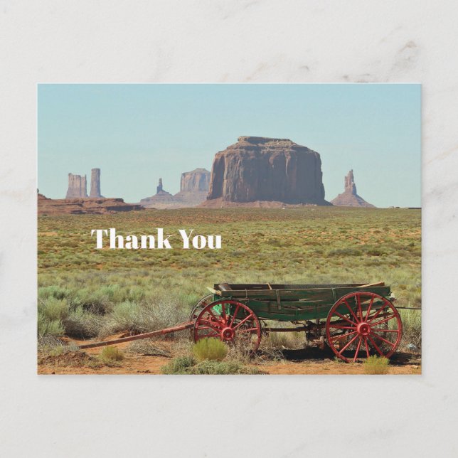 Vintage Wagon Monument Valley Photo Thank You Postcard (Front)