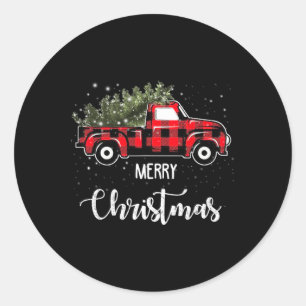 Vintage Wagon Red Truck Christmas Tree Pajama Fami Classic Round Sticker