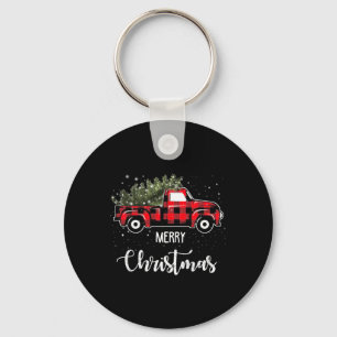 Vintage Wagon Red Truck Christmas Tree Pajama Fami Key Ring