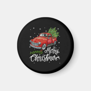 Vintage Wagon Red Truck Christmas Tree Pajama Fami Magnet