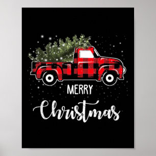 Vintage Wagon Red Truck Christmas Tree Pajama Fami Poster