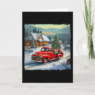 Vintage Wagon Red Truck Merry Christmas Tree Snow Card