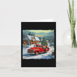Vintage Wagon Red Truck Merry Christmas Tree Snow Card