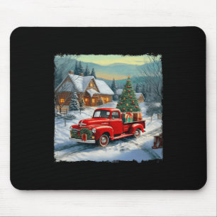 Vintage Wagon Red Truck Merry Christmas Tree Snow Mouse Pad