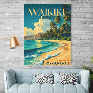 Vintage Waikiki Beach,Hawaii - Retro Travel Poster