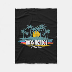 Vintage Waikiki Hawaii Beach Retro Sunset Hawaiian Fleece Blanket