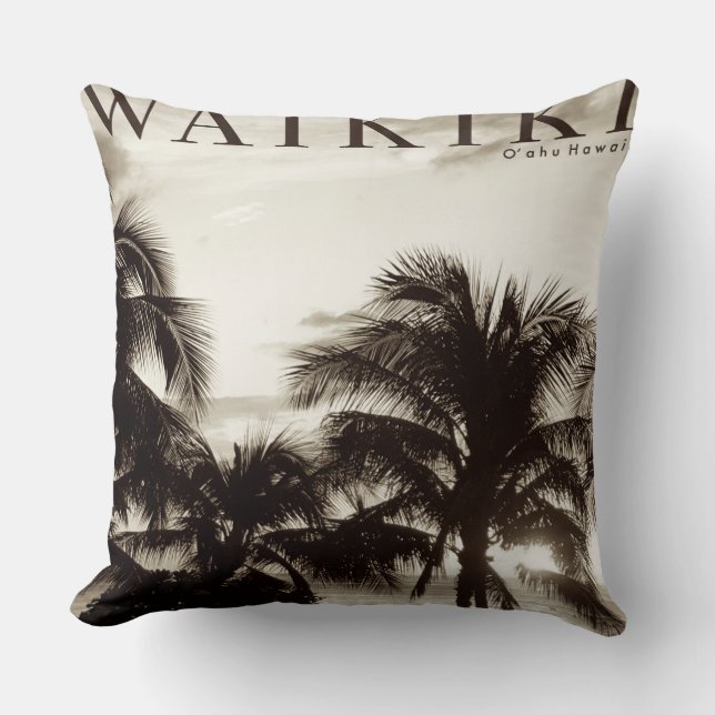 Vintage Waikiki Hawaiian Palm Cushion (Front)