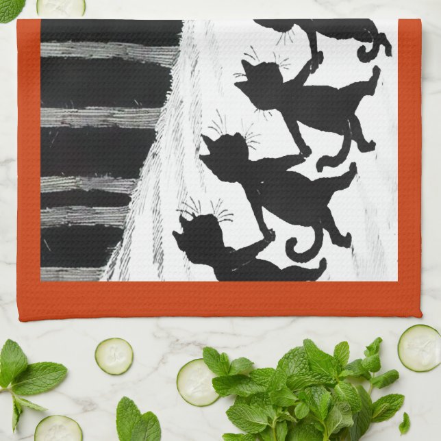 Vintage Wain Black Cat Moon Tea Towel (Folded)