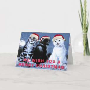 Vintage Wain Christmas Santa Cats Choir Art Holiday Card