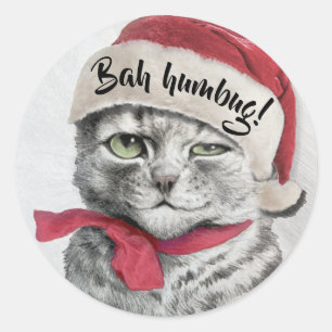 Vintage Wain Santa Hat Cat Classic Round Sticker