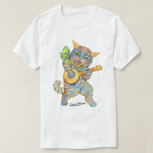 Vintage Wain Tabby Cat Playing Banjo Music T-Shirt