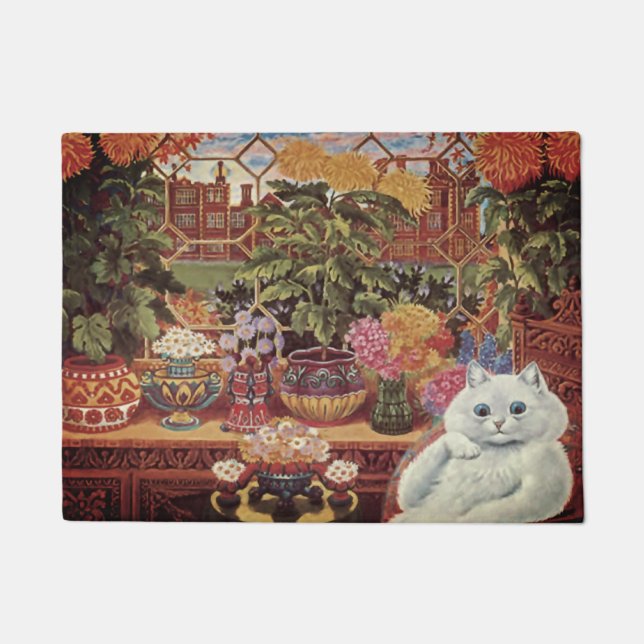 Vintage Wain White Botanist Flower Cat Doormat (Front)