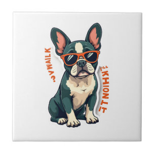 Vintage Walk Ill Think About It French Bulldog Fun Ceramic Tile